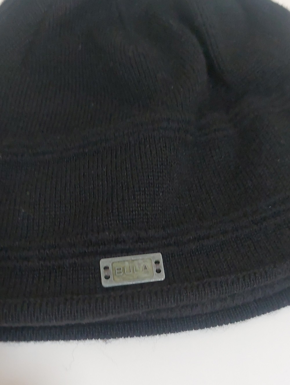 Bula Men's Black Knit Beanie Hat - Branded Ribbed Winter Cap